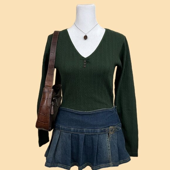vintage 90s green girly downtown it girl elevated basic body suit - Picture 1 of 8